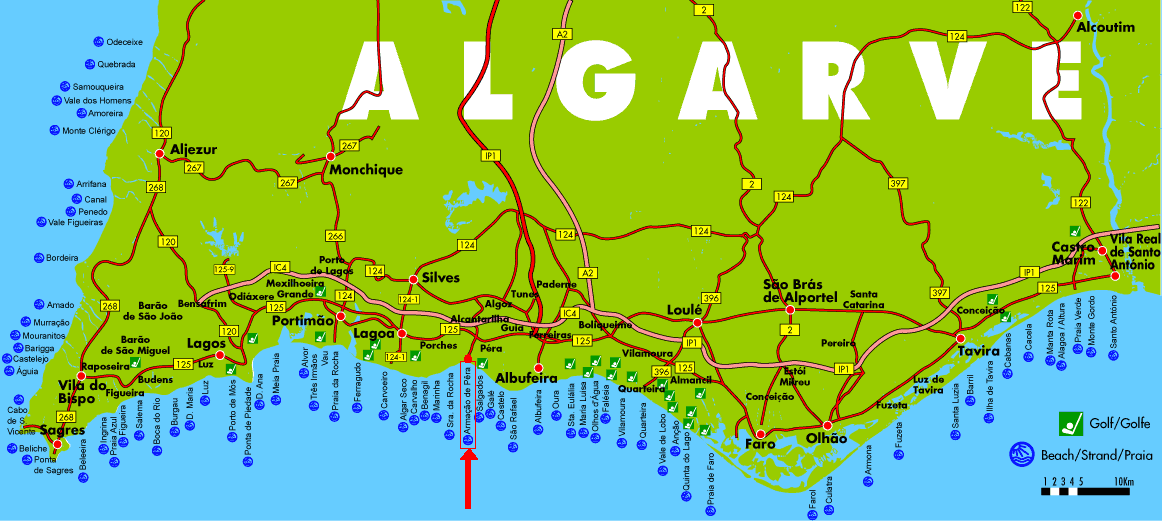 Large location map of Algarve in Portugal, Algarve